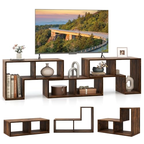 GIANTEX Brown Free-Combination TV Stand for 50-65 Inch Televisions, 3-Piece Media Console with Storage Cubes