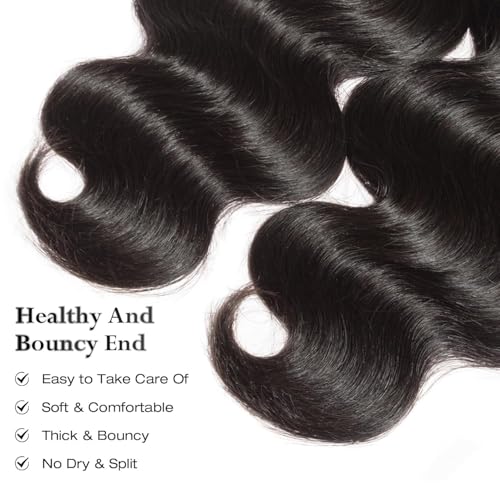 ASHINE 20 Inch Natural Black Body Wave Human Hair Bundles - Unprocessed Cambodian Raw Hair