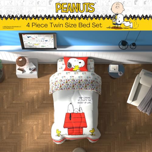 Peanuts Snoopy Reversible Comforter & Sheet Set - Twin Size, Red Variation