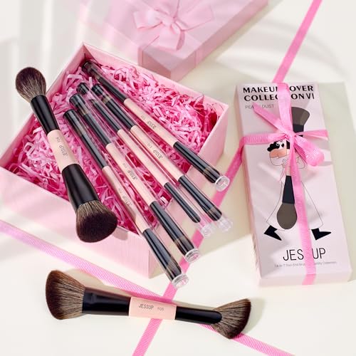 Jessup Peach Dust 7-Piece Double Sided Makeup Brush Set - Cruelty-Free, Travel-Friendly