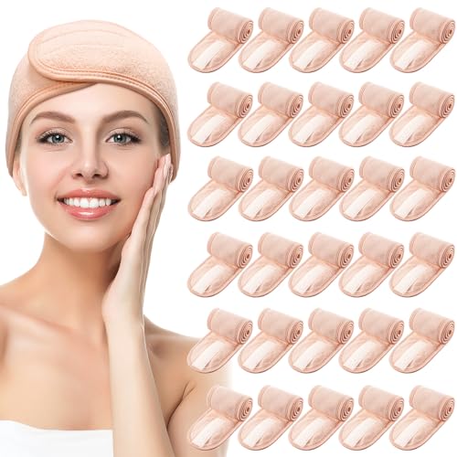Hoteam Light Pink 30 Pack Spa Headbands for Facial & Hair Styling