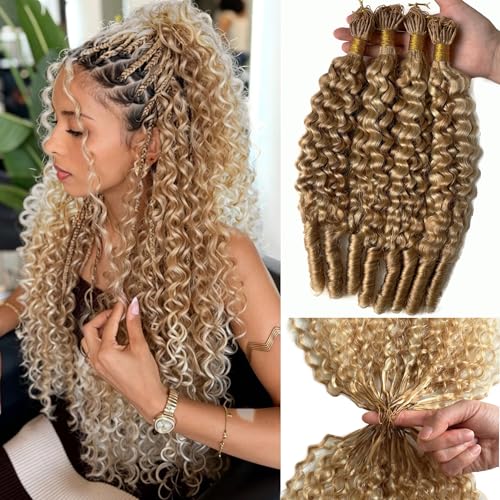 24 Inch Ombre Honey Blonde to Bleached Blonde Human Hair Bundles Knotless Crochet Hair - Lightweight & Reusable