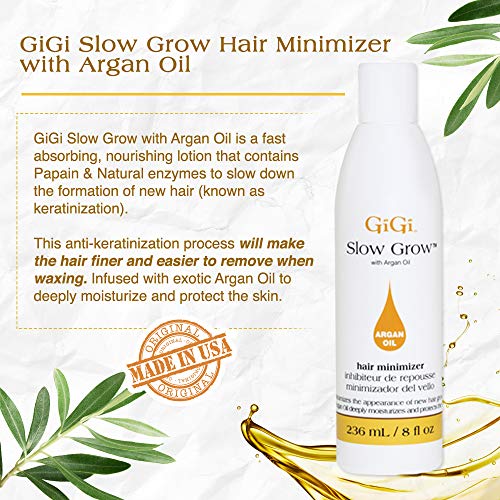 GiGi Post Waxing Treatment, Slow Grow Hair Inhibitor Lotion with Argan Oil, Hair Growth Minimizer for Men and Women, 8 oz, 1 Pack