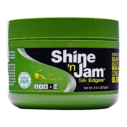 Ampro Shine-n-Jam Edges - Excellent for Taming Fringe, Ponytails, and Updos - Provides Firm Hold with Non-Greasy Shine - Moisturizes and Smoothes Hair with Silk Proteins - 8 oz