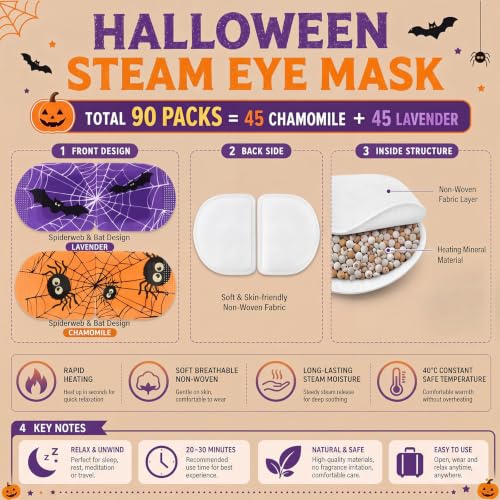 Bonuci Halloween 60 Pcs Self-Heating Steam Eye Masks (Lavender/Chamomile) Bulk – 30 Packs