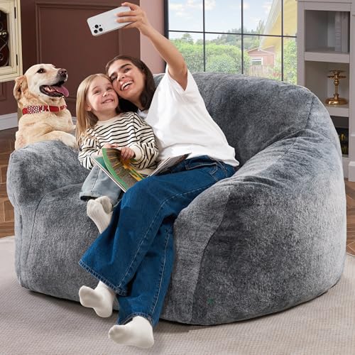 Grey Giant Bean Bag Chair for Adults with Arms - Large Couch with Support