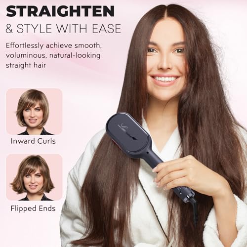 LANVIER Hair Straightener Brush Black Ionic Infrared Styling Tool with Wide Panel