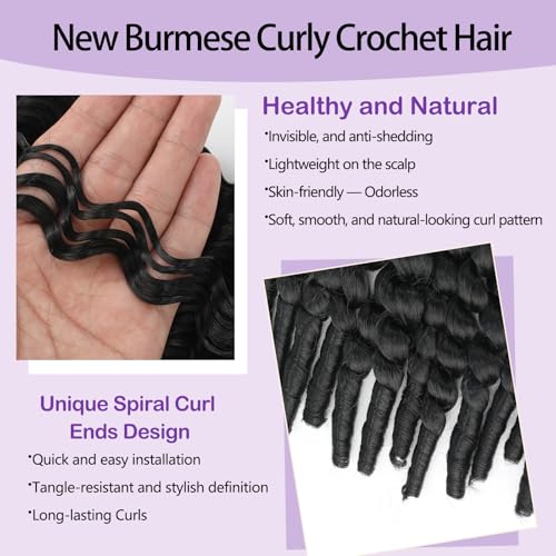 TZNHULN Burmese Curly Crochet Hair 18 Inch 128 Strands Knotless Pre-Looped Spiral Ends - Style 4#