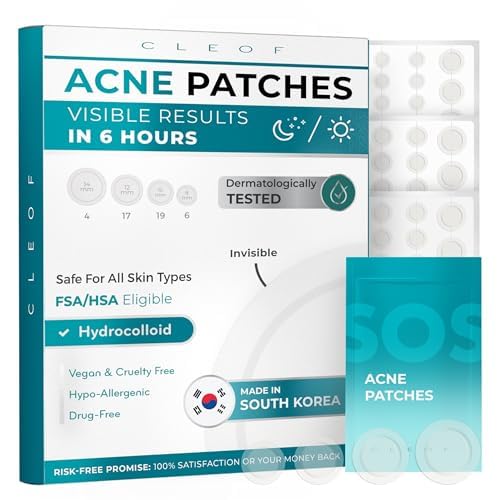Hydrocolloid Pimple Patches (Made in Korea) FSA/HSA Eligible - Vegan, Hypoallergenic, Cruelty-Free Acne Circle Stickers for Overnight Use, for Zits, Spots, Pimples, Whiteheads (46 Count, Mixed Sizes)