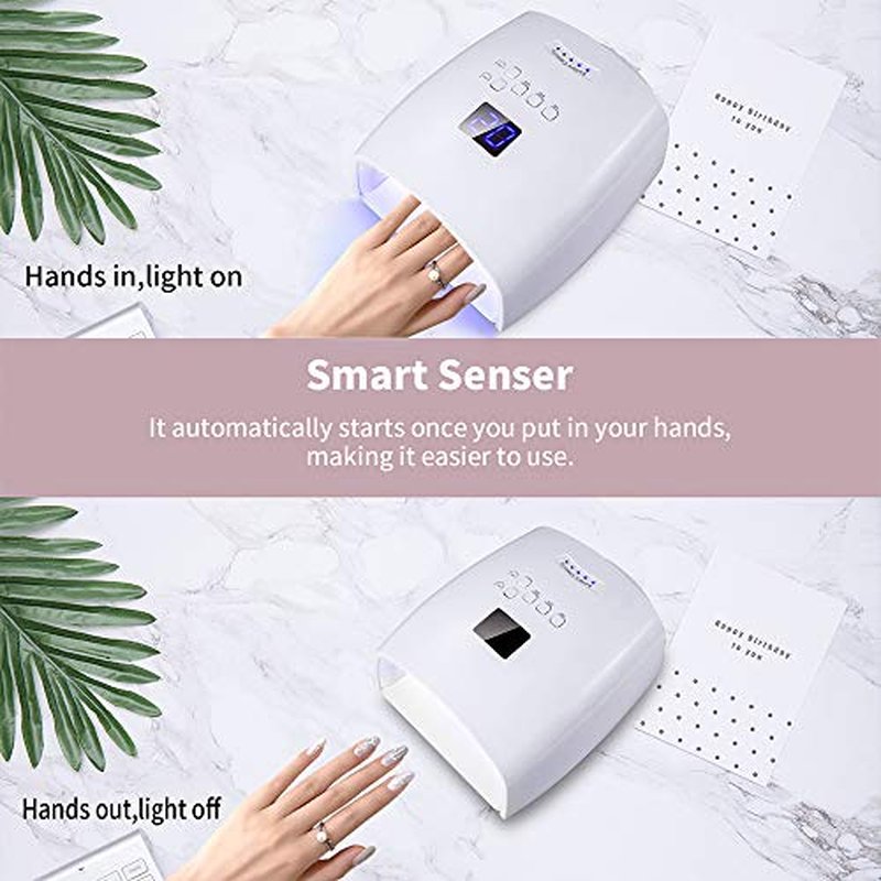 48W Rechargeable UV LED Nail Lamp,Cordless Professional Gel Nail Art Lights Manicure Tools for Home and Salon (White)