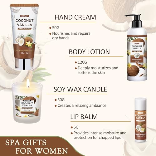 Spa Gift Set for Women - Coconut Vanilla Self Care Basket with Shower Gel & Bath Products