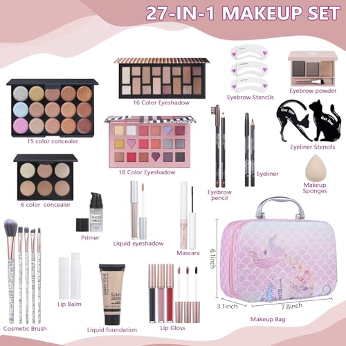 Makeup Kit for Girls & Women - 18 Colors Teen Beginner Set with Eyeshadow, Foundation, Concealer & Brushes