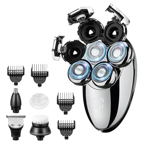 Head Shavers for Bald Men Electric Razor for Men 7D Floating Razor Rechargeable LED Display Head Shaver Face Body Ear Nose Trimmers Cordless Portable IPX7 Waterproof Wet Dry Shaving Grooming Kit