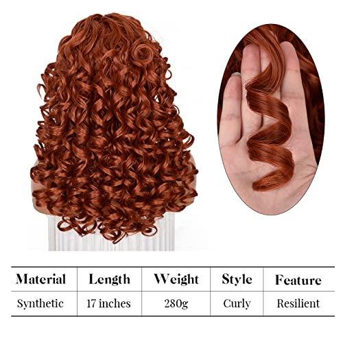 Copper Curly Wig for Women Long Afro Hair with Bangs - Bouncy Synthetic Fiber, Glueless, Daily & Cosplay