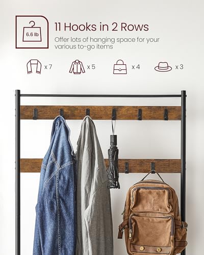 VASAGLE Rustic Brown & Black 3-in-1 Coat Rack with Shoe Storage Bench (33.5W) – Hall Tree