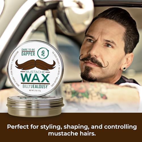 Billy Jealousy Bulletproof Strong Hold Mustache Wax, Conditioning Travel-Friendly Styling Product with Woodsy Lavender, Tropical Fruit, and Oak Moss Scent, 2 Oz