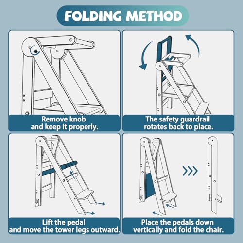 Foldable Toddler Learning Tower with Safety Nets - Gray, Adjustable Height, Space-Saving Design