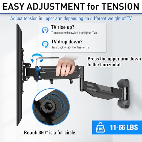 26-55 Inch Adjustable TV Wall Mount with Full Motion Articulating Spring Arm for Flat & Curved Screens
