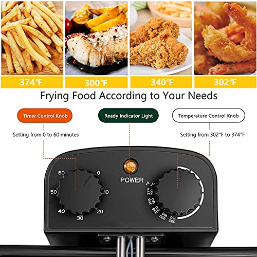 SIMOE 5.3QT Deep Fryer with Basket - 5L Silver, Adjustable Temperature