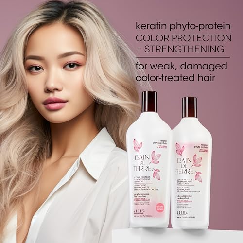 Bain de Terre Keratin Phyto-Protein Color Protect Strengthening Conditioner, Color-Safe Strengthening for Weak & Damaged Hair, Sulfate-Free, Paraben-Free
