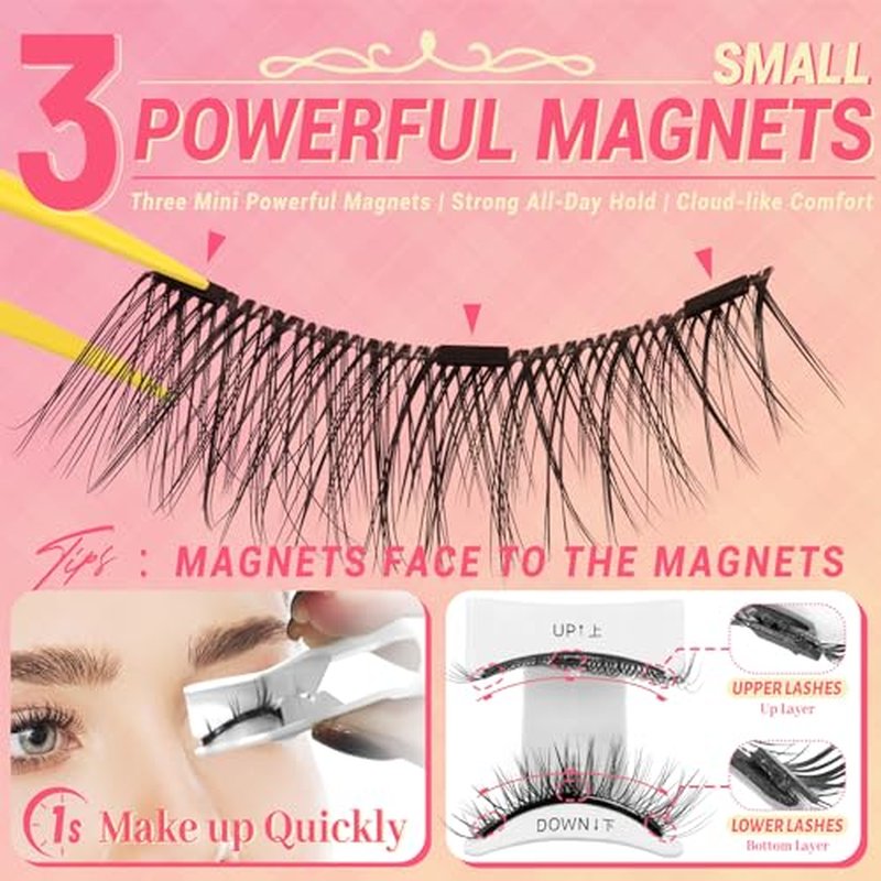 Ahrikiss Magnetic Eyelashes 2 Pairs Reusable Magnetic Lashes with Applicator Manga Lashes Natural Look No Glue Needed Lash Kit Wispy Cat Eye False Eyelashes with Magnets (M01+M02)