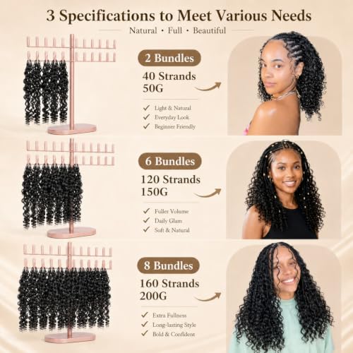 Burmese Curly Crochet Hair 22 Inch Human Hair Extensions for Black Women - Mini Knots, Invisible Knotless, 50g, 40 Strands, Variation BR50G 1B#