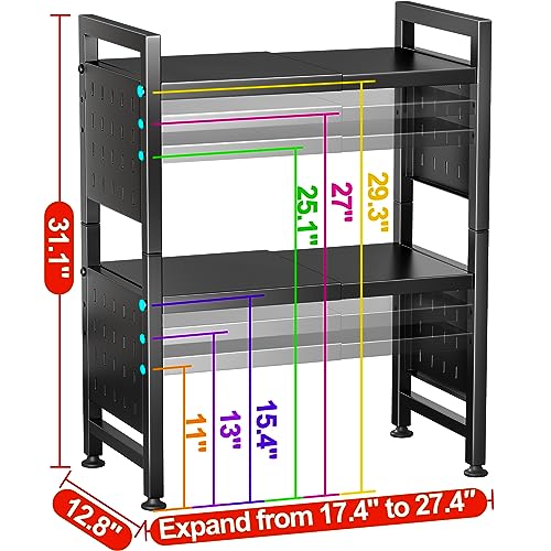 Kitstorack 3-Tier Black Expandable Microwave Stand with Hooks & Cutting Board Holder