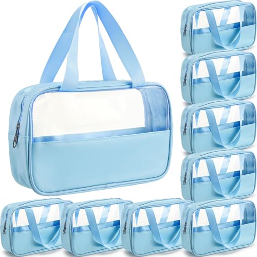 Translucent Makeup Bag Set - Blue Travel Organizer 9 Pcs - Waterproof