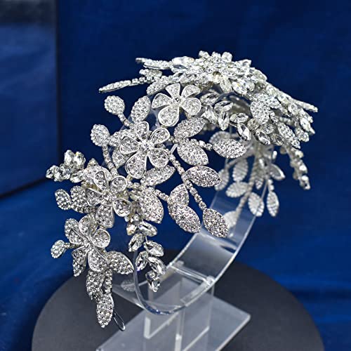 Bridal Headpiece Rhinestone Wedding Headband Vintage Silver Floral Design