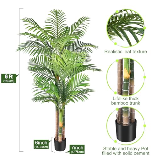 6ft Golden Cane Palm Artificial Tree - Large Tropical Faux Plant for Indoor & Outdoor Decor