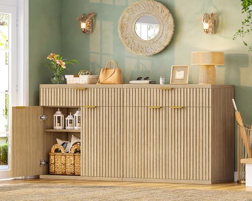 32-Inch Fluted Buffet Cabinet with Adjustable Shelves for Kitchen Living Room