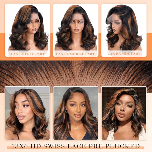 Highlight Ombre 13x6 Body Wave Lace Front Wig Human Hair - FB/30 Multicolor, 14 Inch