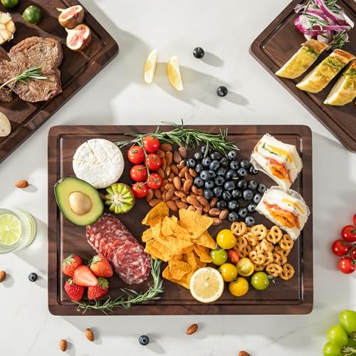 Walnut End Grain Cutting Board Set with Juice Groove & Handle - Kitchen Utensil