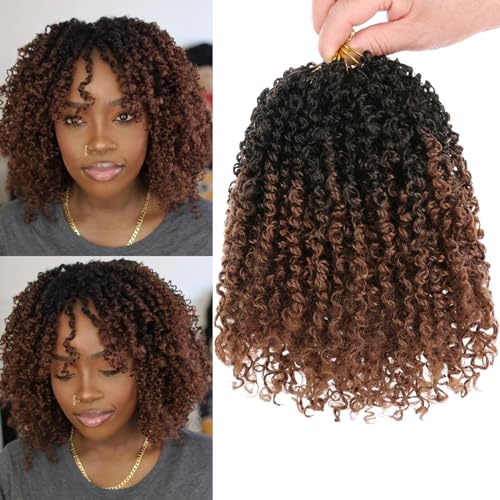 8 Inch Pre-Looped Yanky Twist Crochet Hair 8 Packs - 30 Strands per Pack - Brown Ombre