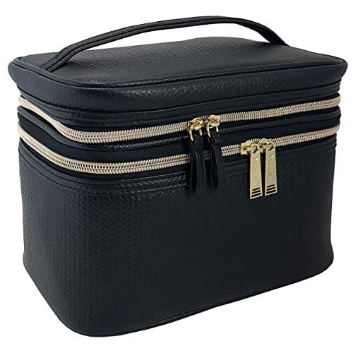 Conair Travel Makeup Bag, Large Toiletry and Cosmetic Bag, Perfect Size for Use At Home or Travel, Five Piece Train Case Set in Black