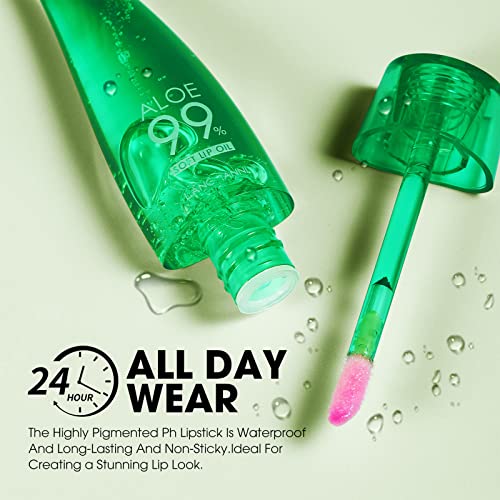 Lip Balm, 3PCS Aloe Vera Long Lasting Nutritious Lip Oil, Color Changing Tinted Lip Balm Set, Natural Plumping Hydrating, Easy Brush Application, Cute Portable Design, Unisex