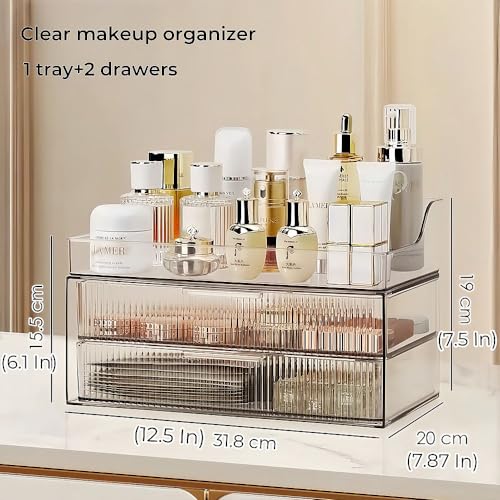 Makeup Organizer Countertop Large Cosmetic Display Cases Cosmetic Organizer Skin care Organizer, 2 Drawers