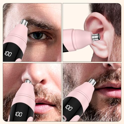Nose Hair Trimmer,Painless Ear and Eyebrow Trimmer for Men with Dual Edge Blades,Rechargeable,Light Indicator Easy Washing (Pink)