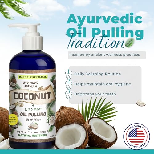 Nano Hydroxyapatite Oil Pulling Mouthwash with Pump - Coconut Oral Rinse 8 oz Glass Bottle