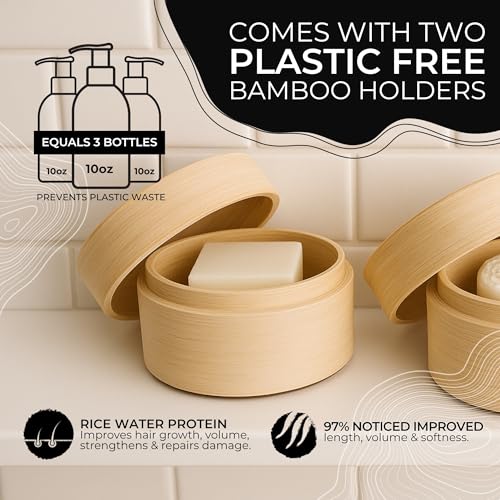 Viori Strengthening Shampoo & Conditioner Set with Bamboo Holder - Hidden Waterfall