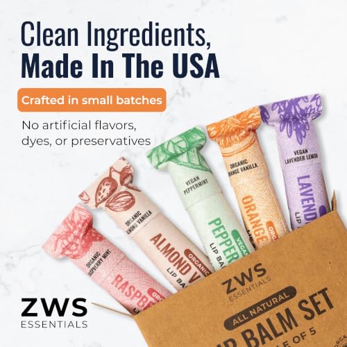 Natural Lip Balm Set - Organic Vegan Flavors with Shea & Cocoa Butter