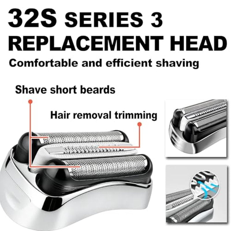32S 2PC Series 3 Braun Electric Shaver Replacement Head compatible with Br-aun Series 3 Foil Shaver Replacement Heads S3 3040s 3080s-4 370cc 3070cc 3000s 3010, 3090cc Etc