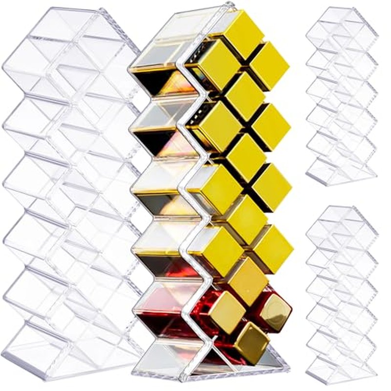 4 Pack Acrylic Lipstick Holder Organizer 64 Slots Clear Lip Gloss Holder Organizers Stackable Fish Shape Lipsticks Tower Lipstick Case Display Stand Storage Box for Makeup Cosmetic Vanity drawer