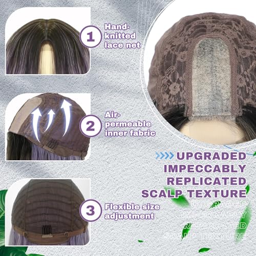Long Ombre Purple Cosplay Wig 28 Inch Middle Part Synthetic Hair for Women - Variation: Ombre Purple / 28 Inch