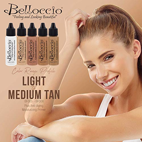 Airbrush Makeup Foundation Set with 4 Medium Shades & Primer - Natural, Long-Wear