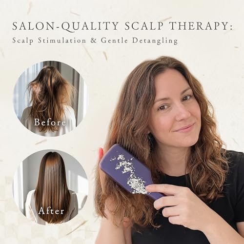 Aisen Japan Boar Bristle Hair Brush with Urushi Lacquer - Paddle, Anti-Frizz & Scalp Massage, Midnight Blue