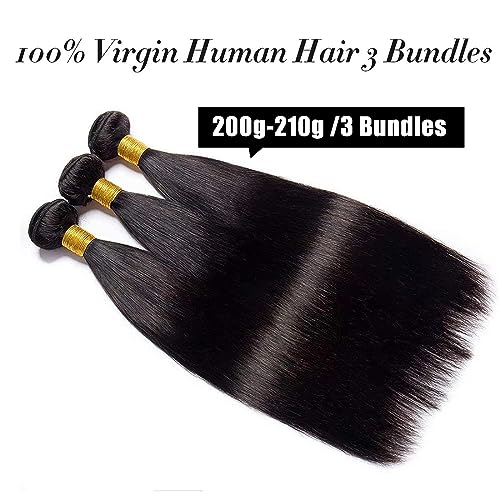 Rebasar 8 Inch Human Hair Straight Bundles - 3 Pack, Natural Black, Quick Weave