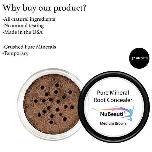 NuBeauti Medium Brown Root Concealer Powder for Gray Hair Touch Up - All-Natural Mineral Formula