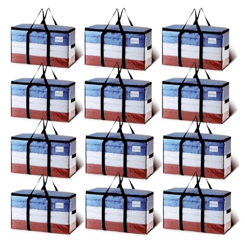 Clear Extra Large Moving Storage Bags - 12 Pack with Visible Window - Heavy Duty & Water-Resistant