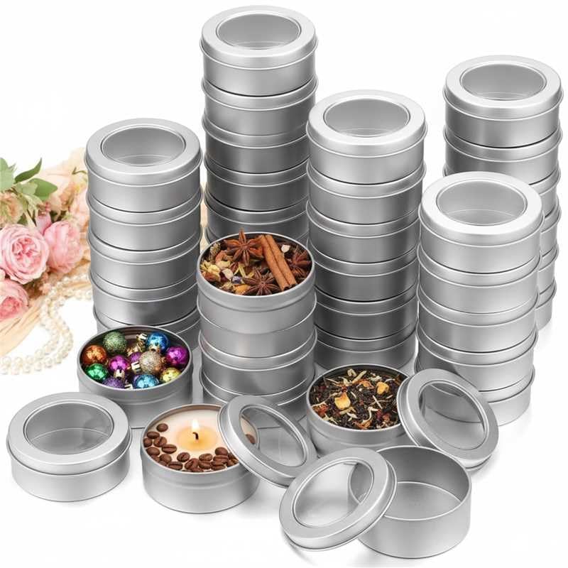 40 Pack 2oz Metal Tin Cans with Clear Lids for Candies, Candles & Crafts
